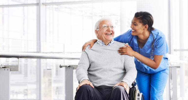 aged care worker and resident